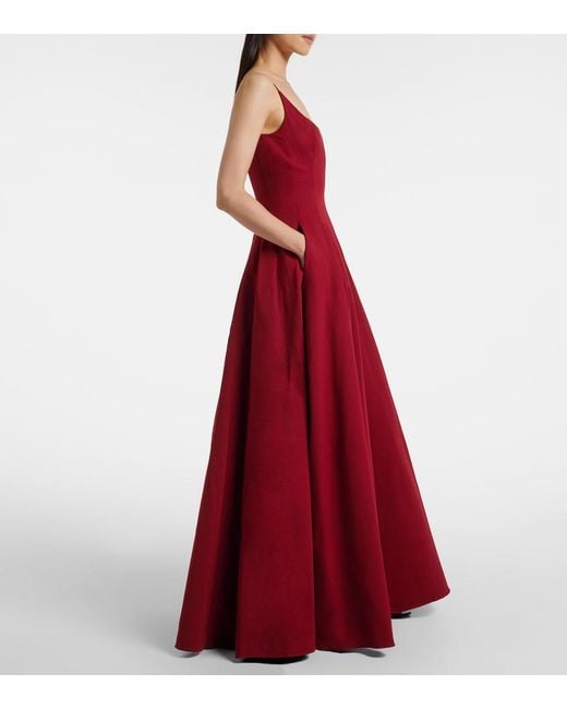 Staud Red Joy Pleated Cotton-Blend Gown