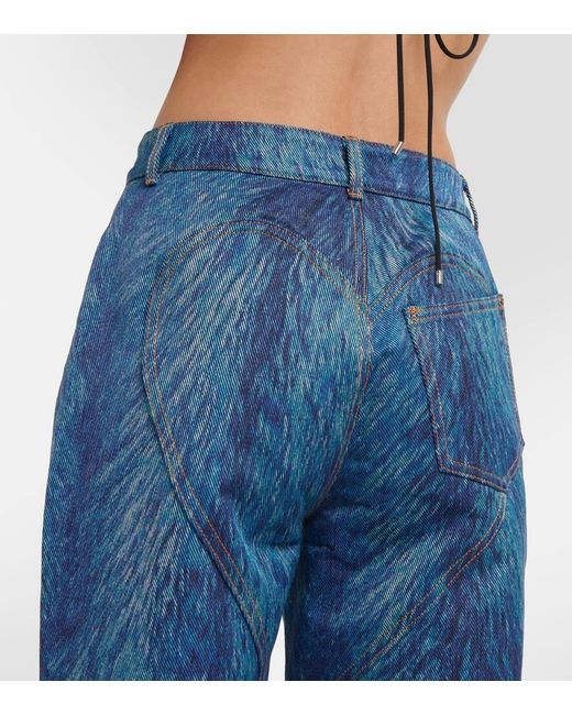 Area Blue Embellished Fur-Print Flared Jeans