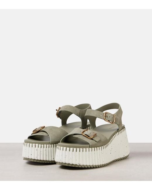 Chloé Metallic Nama Suede Platform Sandals