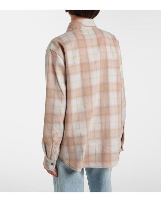 God's True Cashmere Natural Champagne Tartan Cashmere Shirt With Emerald