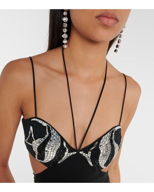 David Koma Black Embroidered Cutout Gown