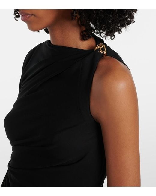 Bottega Veneta Black Embellished Draped Jersey Midi Dress