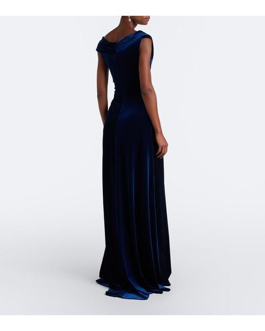 Monique Lhuillier Blue Embellished Draped Velvet Gown