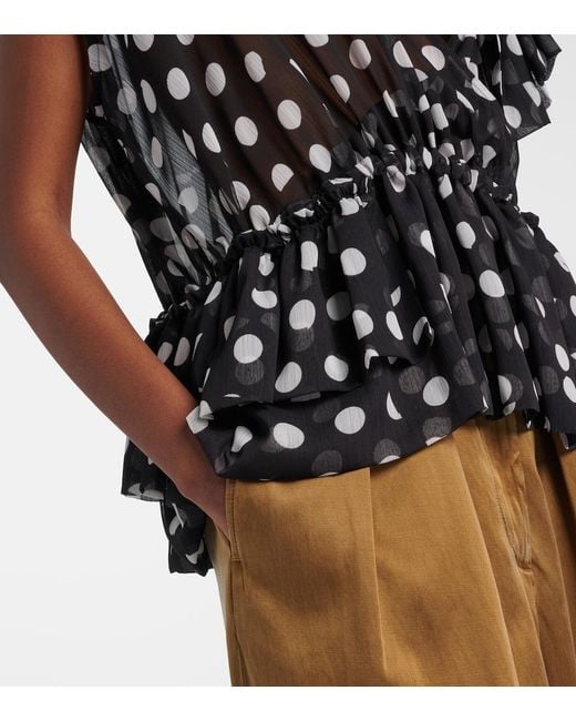 Dries Van Noten Black Polka-Dot Ruffled Top