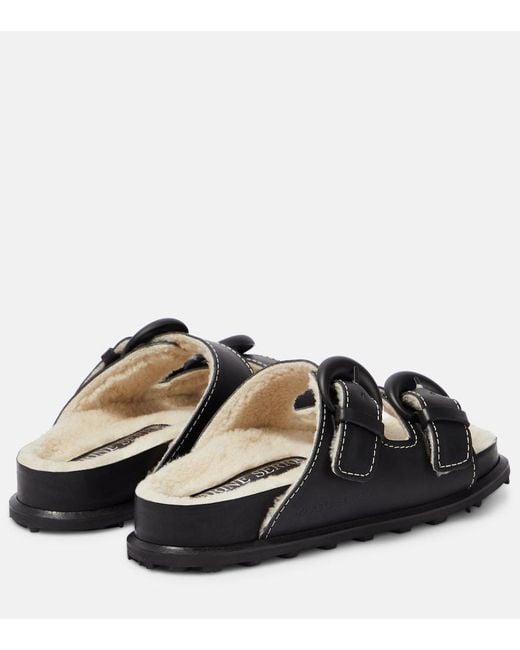 MARINE SERRE Black Leather Slides