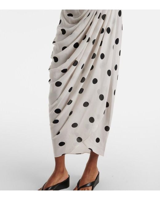 Adriana Degreas White Draped Polka-Dot Bustier Dress