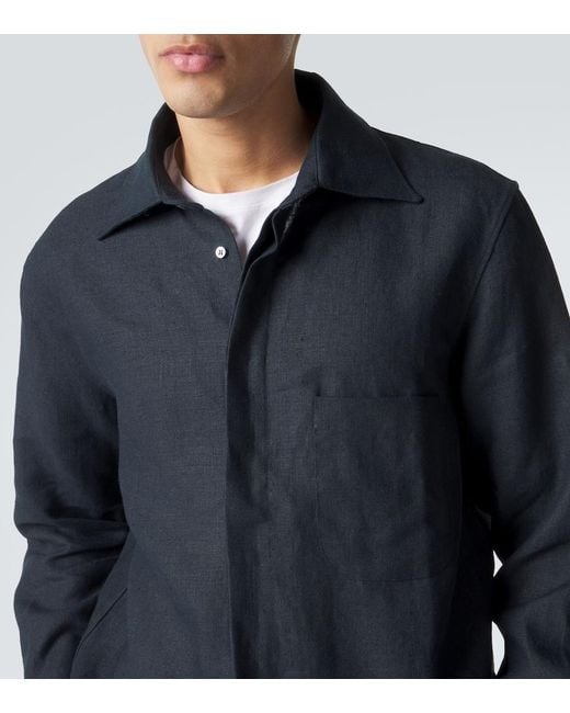 Saman Amel Blue Linen Overshirt for men