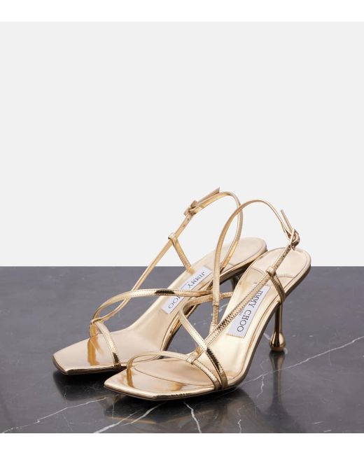 Jimmy Choo Natural Sandalen Etana 80 Aus Metallic-Leder