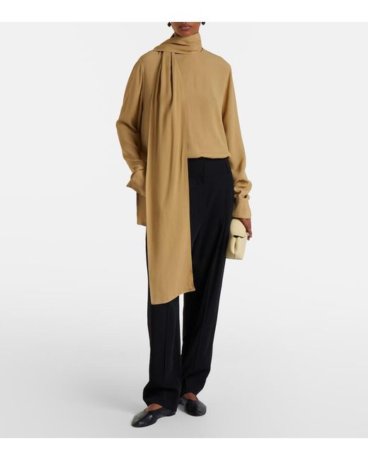 Totême Black Pleated Cotton Wide-Leg Pants