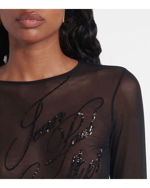 Top En Tulle A Sequins Et Logo Jean Paul Gaultier en coloris Gray