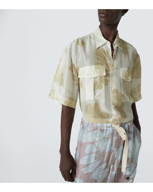 Dries Van Noten White Printed Silk Bowling Shirt for men