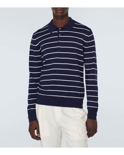 Ralph Lauren Purple Label Blue Striped Cotton Pique Polo Shirt for men
