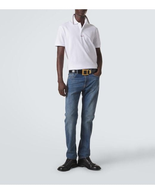 Versace White Greca Cotton Pique Polo Shirt for men