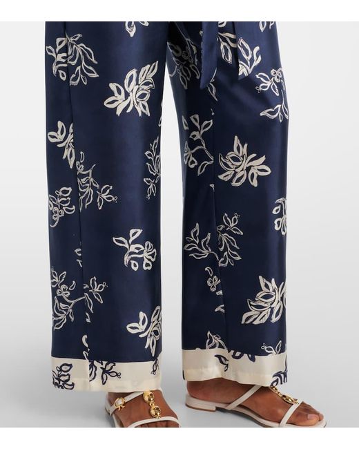 Max Mara Blue Cinzia High-Rise Silk Wide-Leg Pants