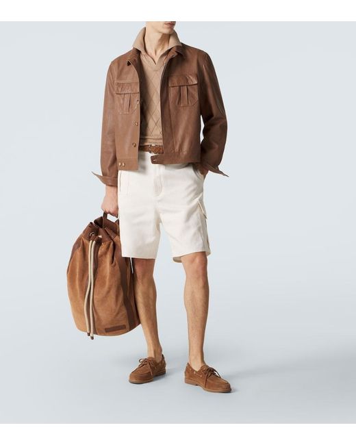 Brunello Cucinelli Natural Knitted Cotton Polo Shirt for men