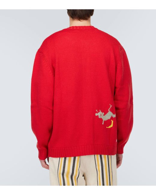Bode Red Novelty Prose Wool Cardigan for men