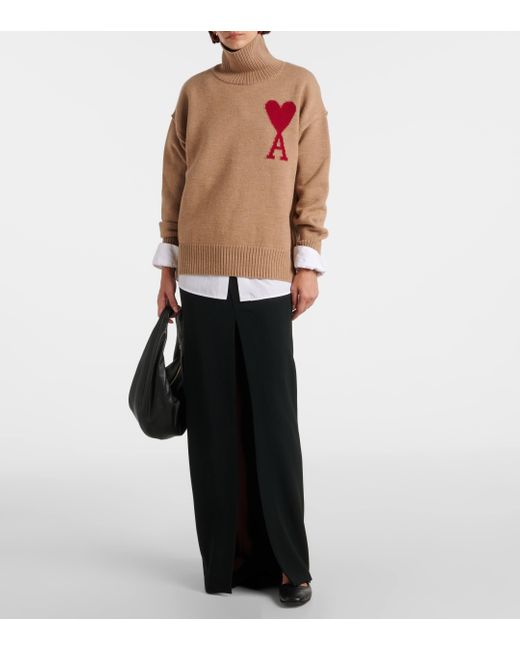 Ami Paris Ami De Cour Wool Turtleneck Sweater in Brown Lyst UK