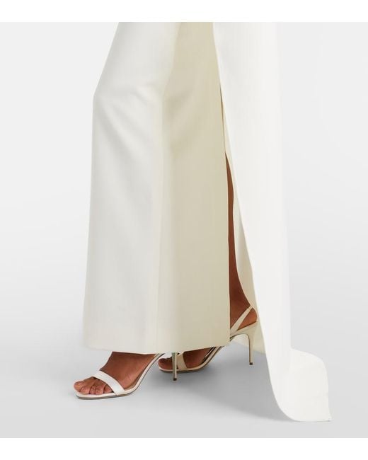 Roland Mouret White Crystal-Embellished Caped Crepe Gown
