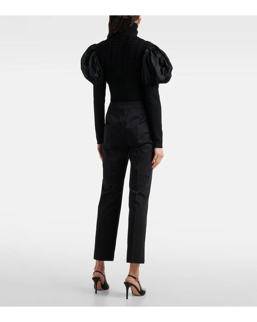 Max Mara Black Okra Mid-Rise Cotton Flared Pants