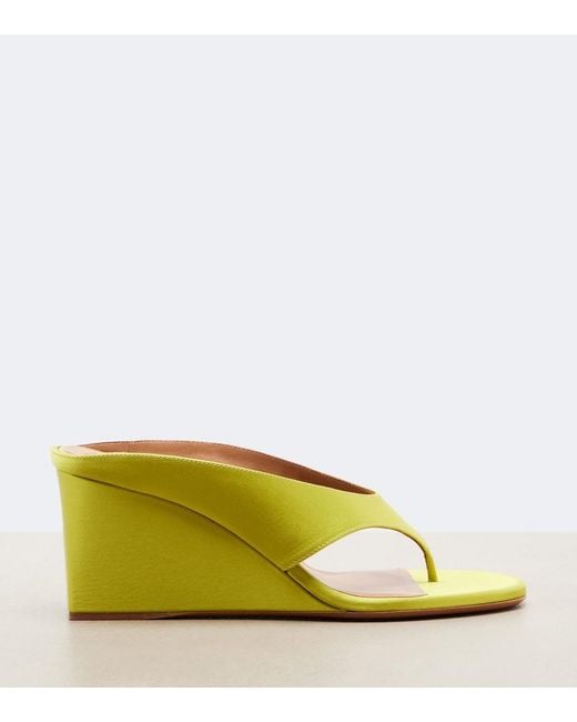 Alaïa Yellow Cube Satin Wedge Thong Sandals