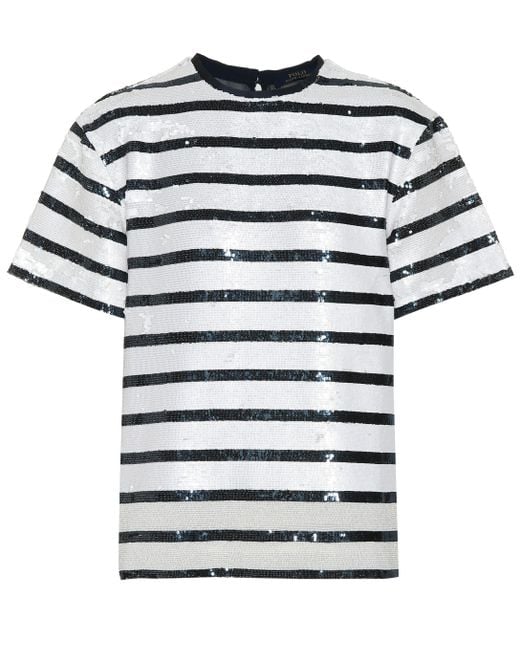Polo Ralph Lauren White Striped Sequined T-shirt