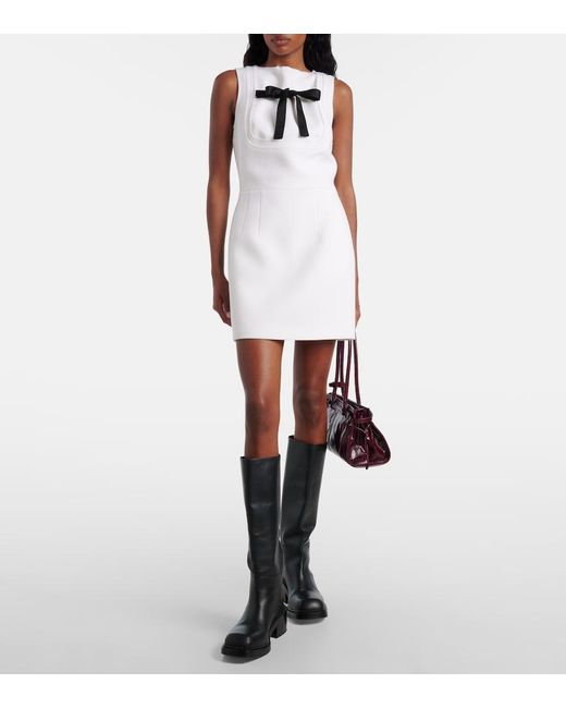 Prada White Bow-Detail Virgin Wool Minidress