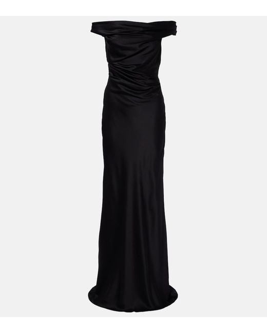 The Sei Black Bardot Off-Shoulder Silk Charmeuse Gown