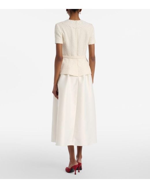 Self-Portrait Natural Paneled Boucle And Taffeta Midi Dress