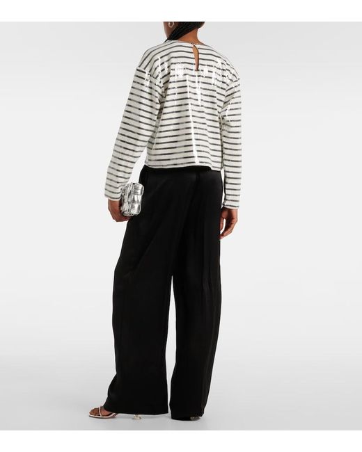 FRAME White Sequined Striped Cotton Top Coat