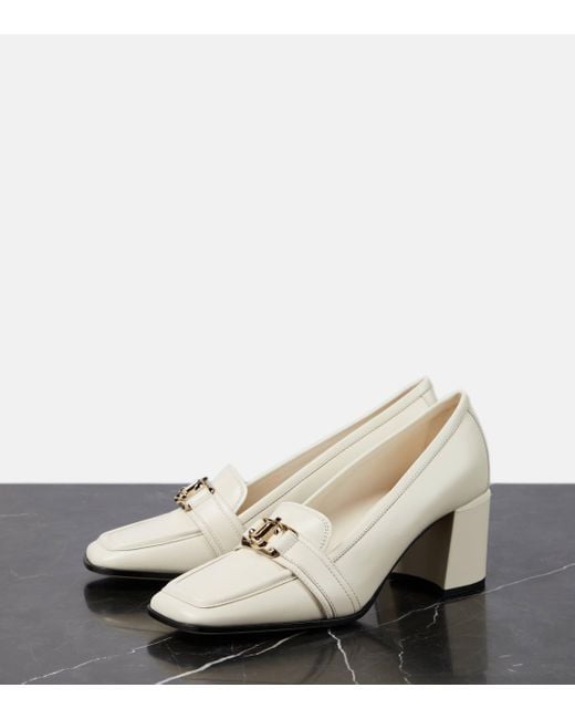 Jimmy Choo White Evin 65 Leather Loafer Pumps