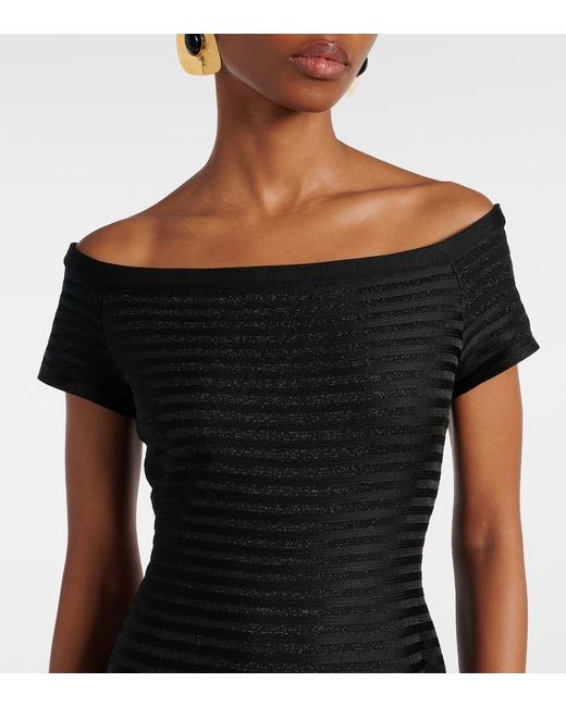Carolina Herrera Black Off-Shoulder Striped Maxi Dress
