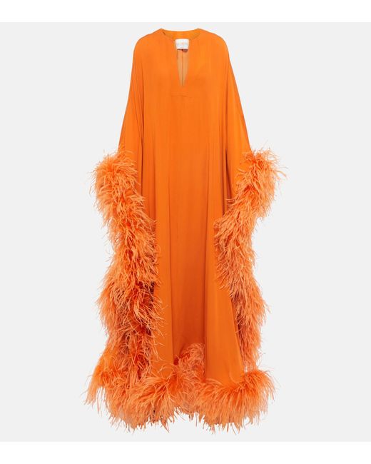 Valentino Orange Feather-trimmed Silk Gown