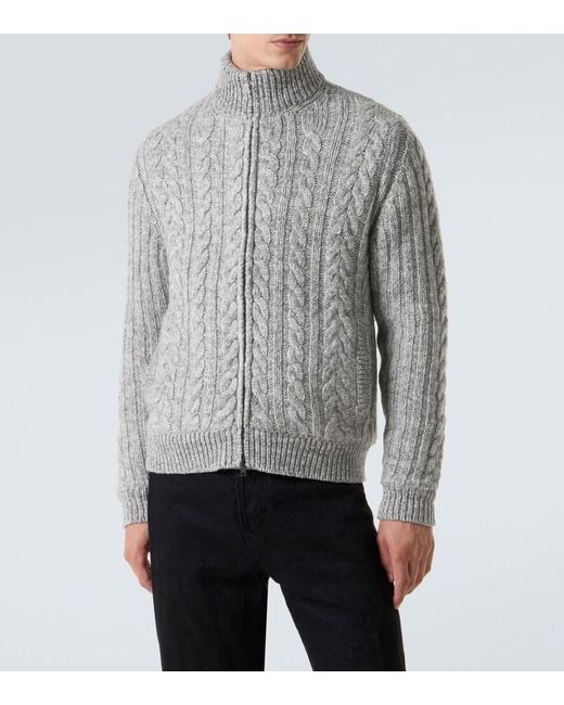 Herno Gray Cable-Knit Wool Jacket for men