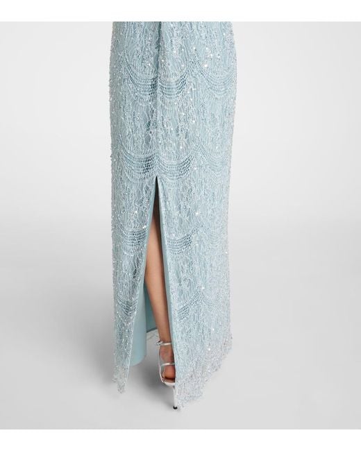 Costarellos Blue Verzierte Robe Lenia Aus Spitze
