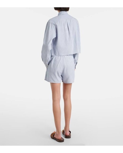 Shorts De Algodon A Rayas Con Logo Miu Miu de color Blue