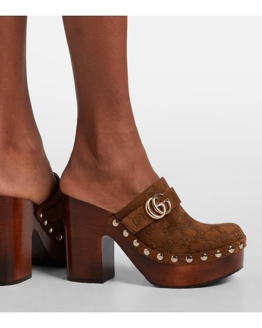 Gucci Brown Double G Gg Suede Clogs