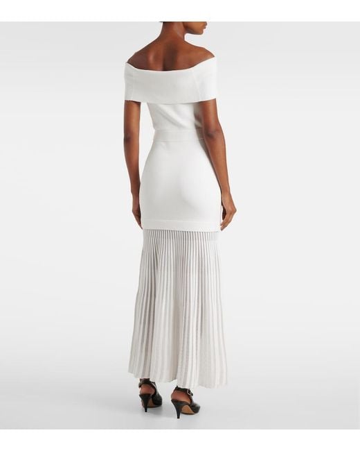 Rebecca Vallance White Mariana Knitted Off-Shoulder Midi Dress