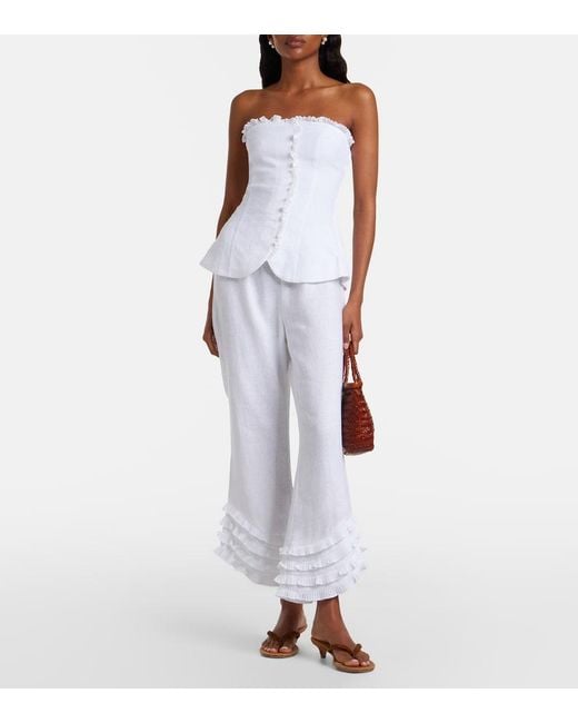Posse White Florence Ruffled Linen Top