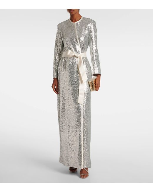 Markarian White Allegra Sequined Wrap Coat