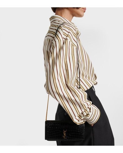 Saint Laurent Black Cassandre Mini Croc-Effect Leather Phone Pouch