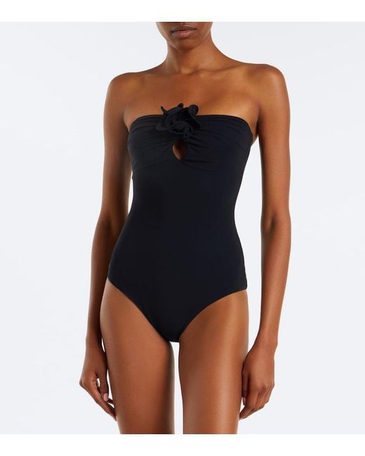 Magda Butrym Black Floral-Applique Swimsuit