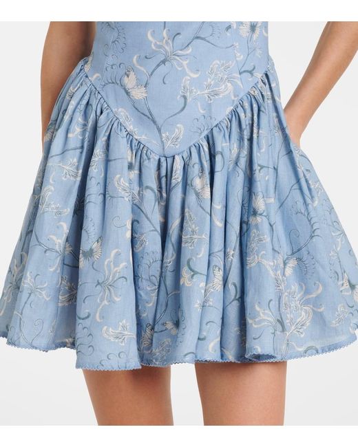 Agua Bendita Blue Pluma Lymanopoda Applique Linen Minidress