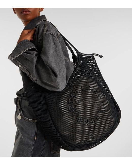 Stella McCartney Black Tote Bag Aus Mesh Und Canvas