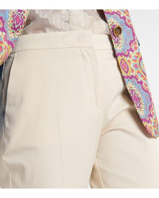 Etro Natural High-Rise Cotton-Blend Tapered Pants