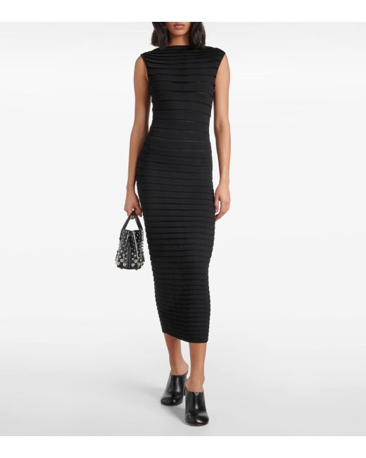 Alaïa Black Striped Midi Dress