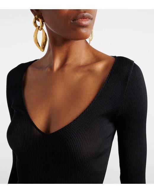 Saint Laurent Black Ribbed-Knit Silk Top