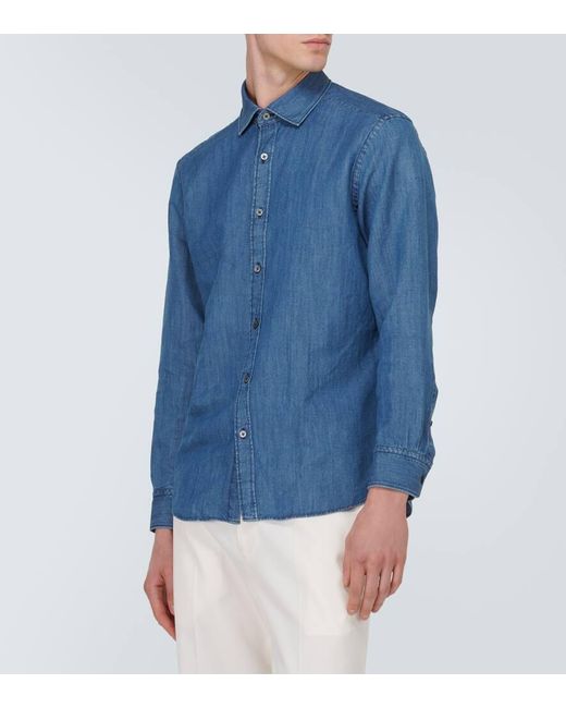 Camicia in cotone e lino di Zegna in Blue da Uomo