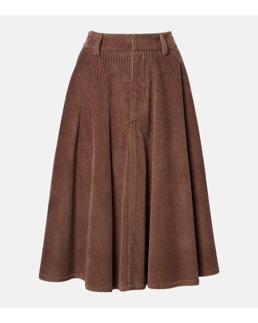 Brunello Cucinelli Brown Monili Cotton Corduroy Midi Skirt