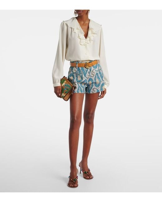 Etro Blue Paisley Denim Shorts