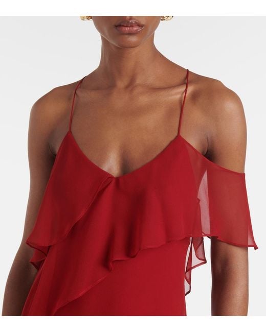 The Sei Red Ruffled Silk Chiffon Gown